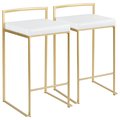 Lumisource Fuji Counter Stool in Gold with White Faux Leather, PK 2 B26-FUJI AU+W2